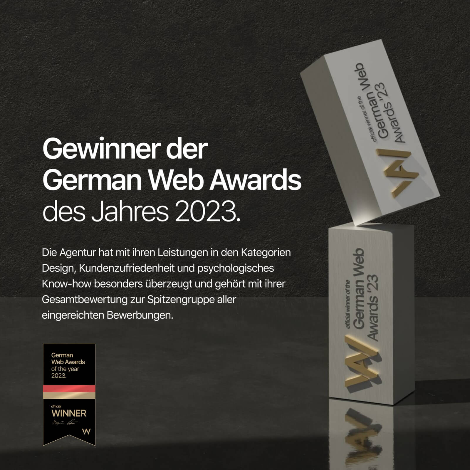 Offizielle Auszeichnung des German web Awards 2023 für LUX Solutions aus Freiburg.